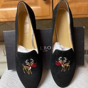 Talbots Black Loafers with Festive Reindeer Embroidery for Christmas or Holiday